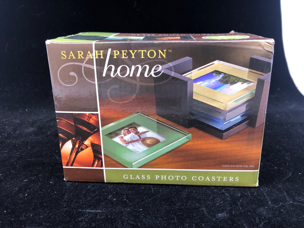 NIB GLASS PHOTO COASTERS.