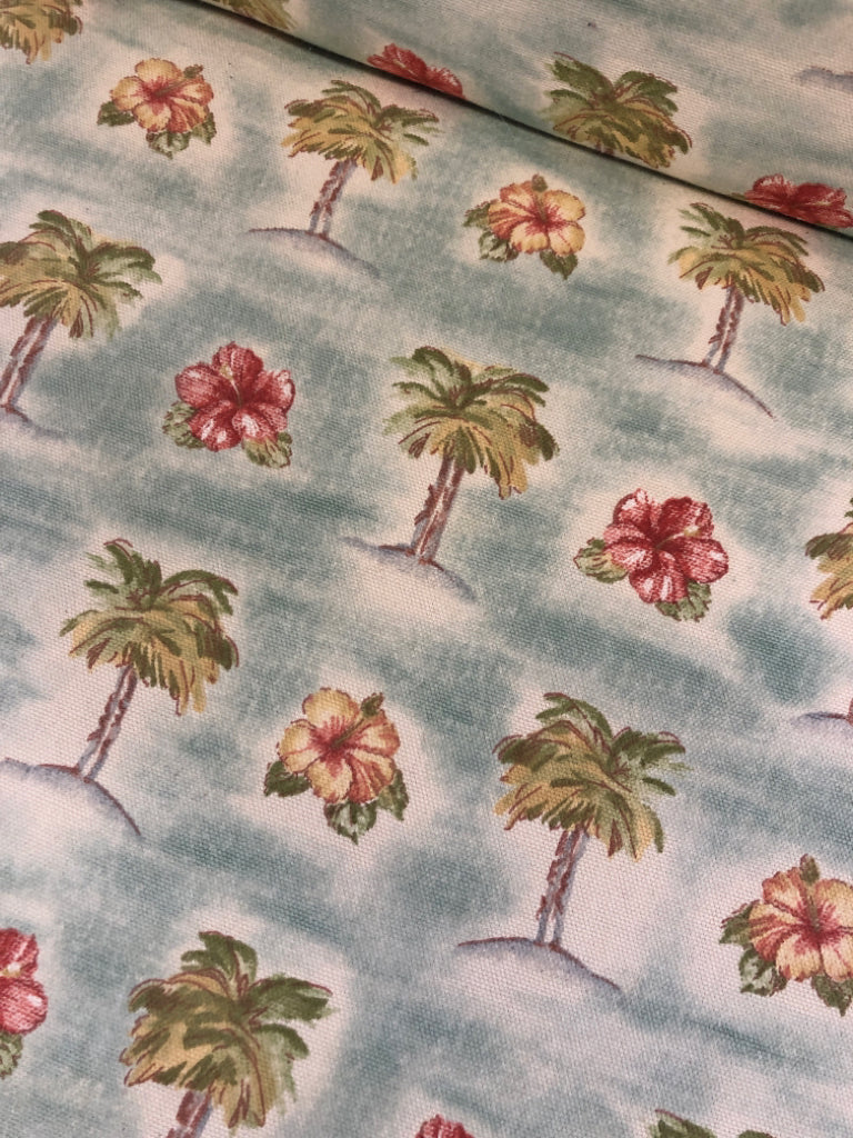 2 HIGH BACK PARSON DINING CHAIRS W/VTG HAWAII PRINT.