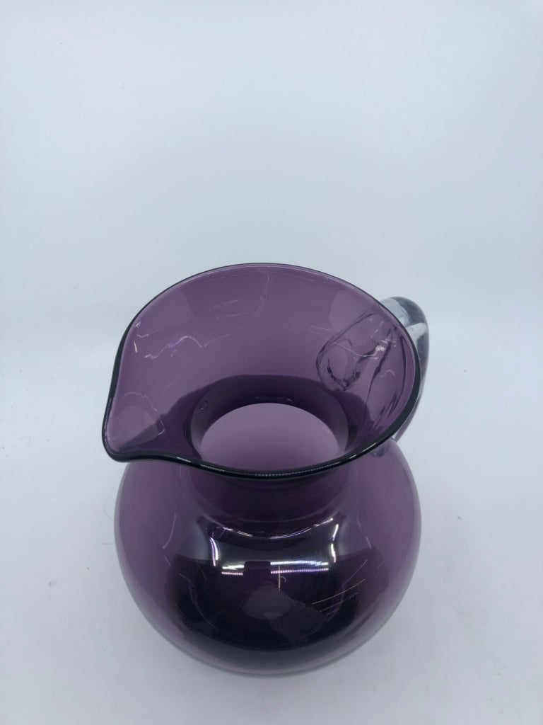 DARK PURPLE BLOWN GLASS PITCHER.