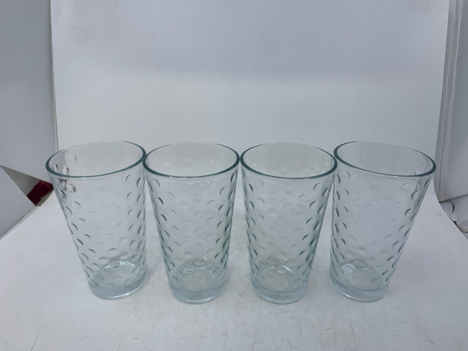 4 CLEAR GLASS W/ EMBOSSED CIRCLES.