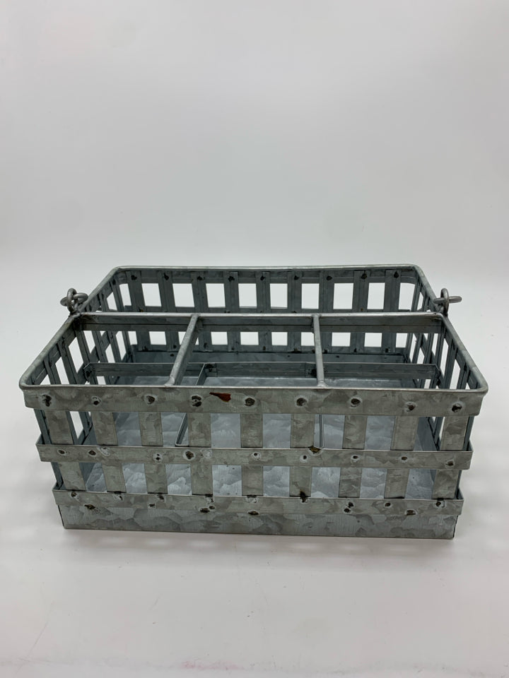 GALVANIZED METAL UTENSIL HOLDER.