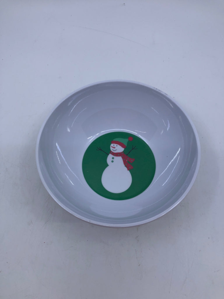 GREEN MELAMINE SNOWMAN BOWL.