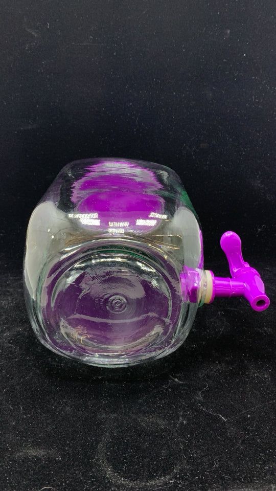 GLASS JAR DRINK DISPENSER W/PURPLE LID.