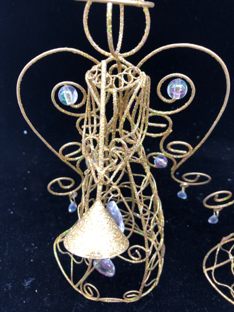 2 GOLD JEWELED ANGELS W INSTRUMENTS.