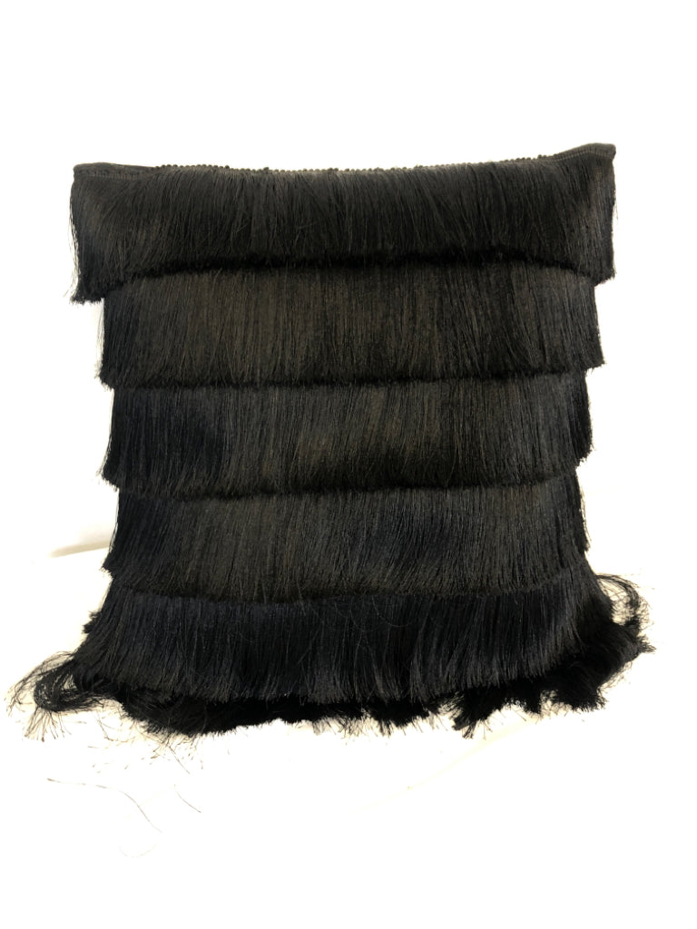 BLACK SQUARE FRINGE PILLOW.