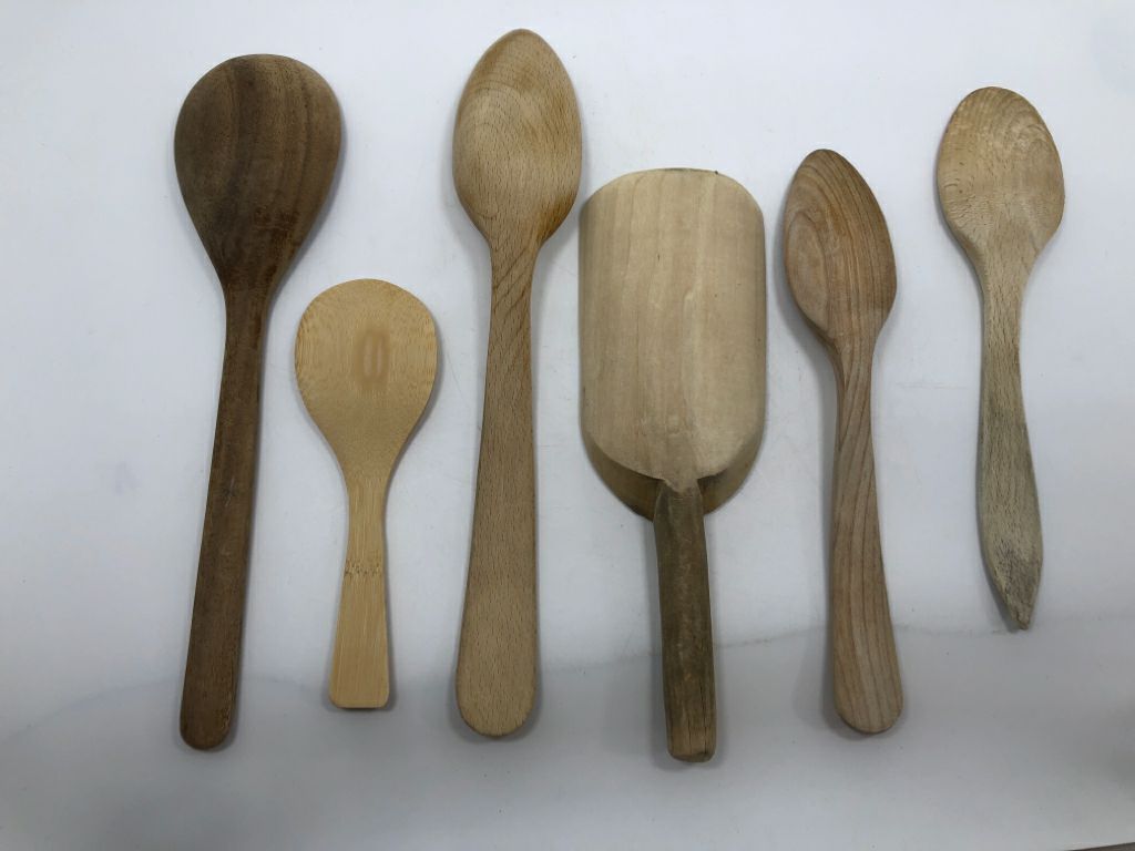 6 ASSORTED WOOD MIXING SPOONS.