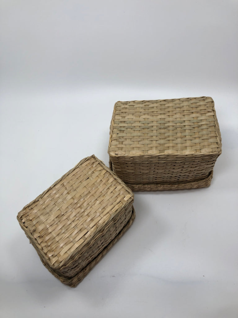 2PC LIGHT WICKER NESTING BOXES.