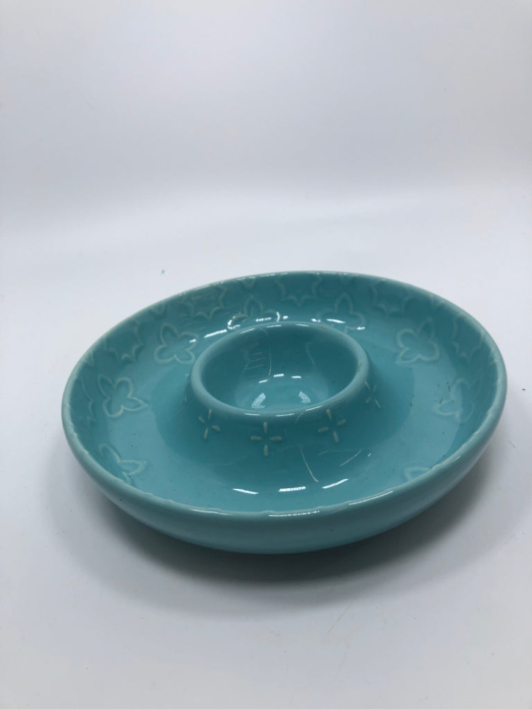 BLUE CERAMIC DIP DISH.
