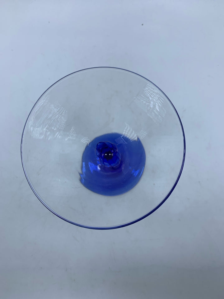 6 COBALT BLUE STEM MARTINI GLASSES.