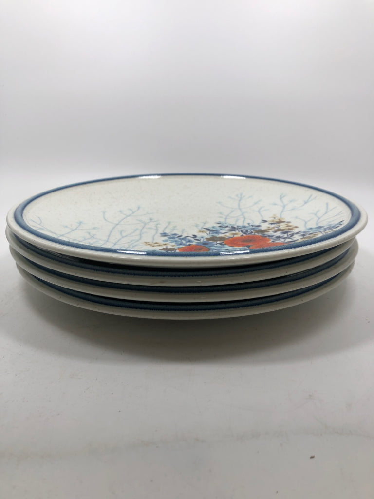 4 CORDON BLEU FLORAL PLATES.