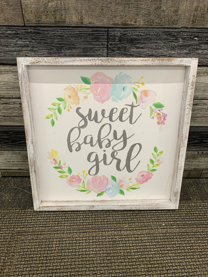 SWEET BABY GIRL W/ COLORFUL FLOWERS/ DISTRESSED FRAME WALL ART.