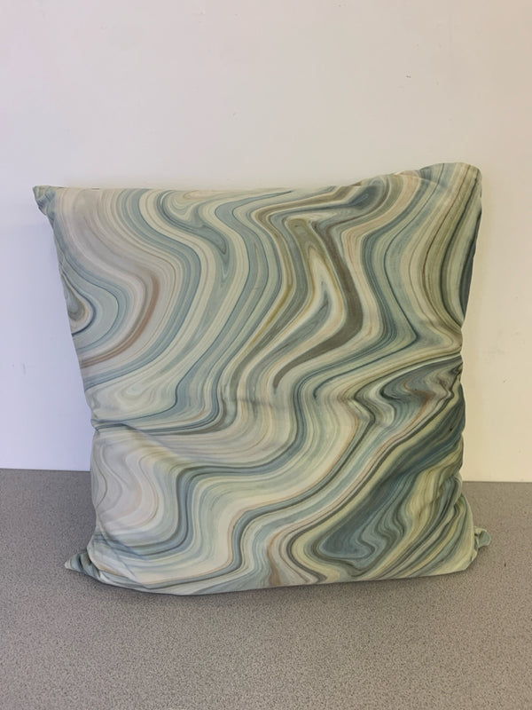 BLUE AND GREEN SWIRL PILLOW.