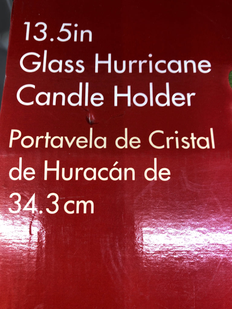NIB RED GLASS HURRICANE CANDLE HOLDER.