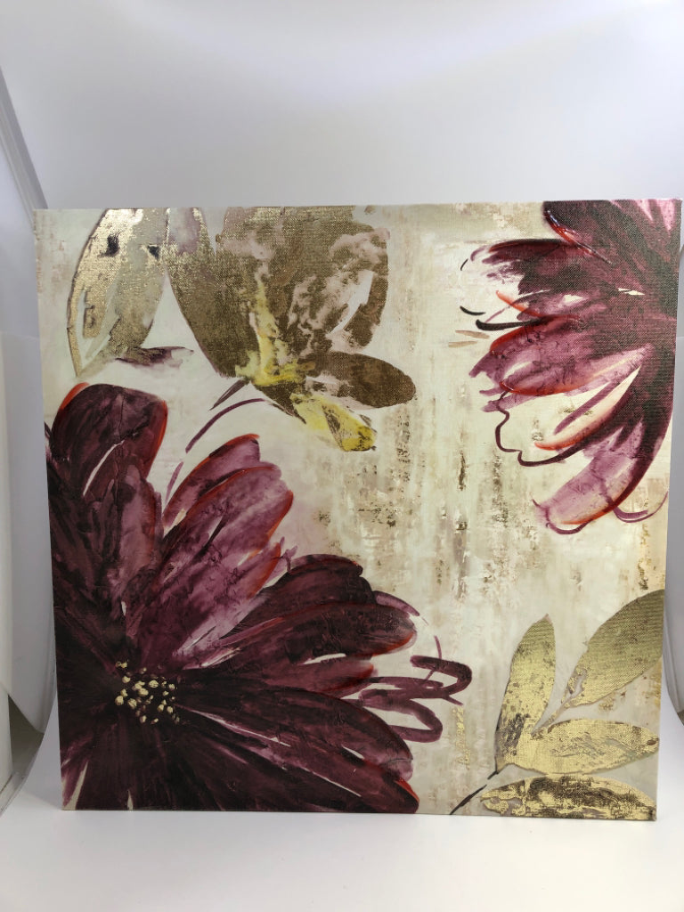 PURPLE/GOLD FLOWER CANVAS WALL ART.