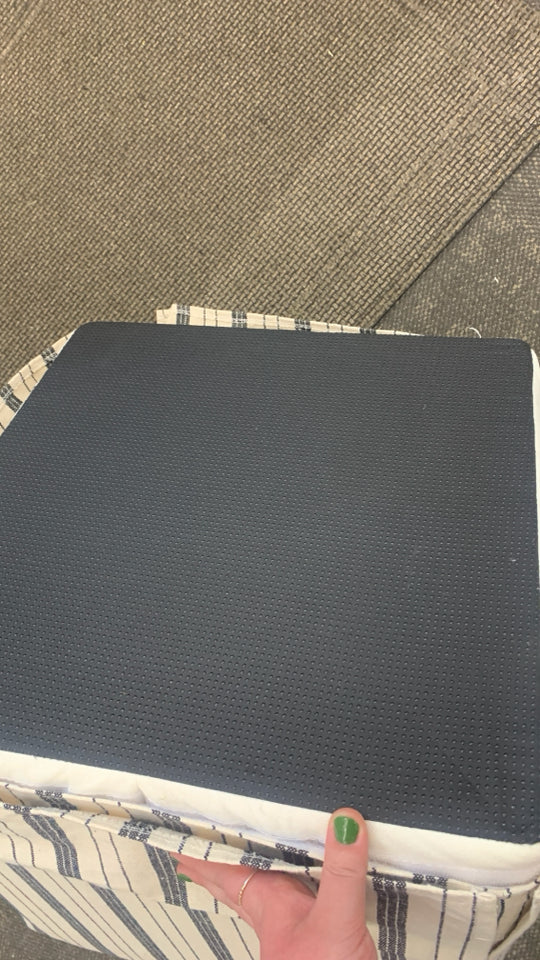 CHARCOAL STRIPED OTTOMAN CUBE.