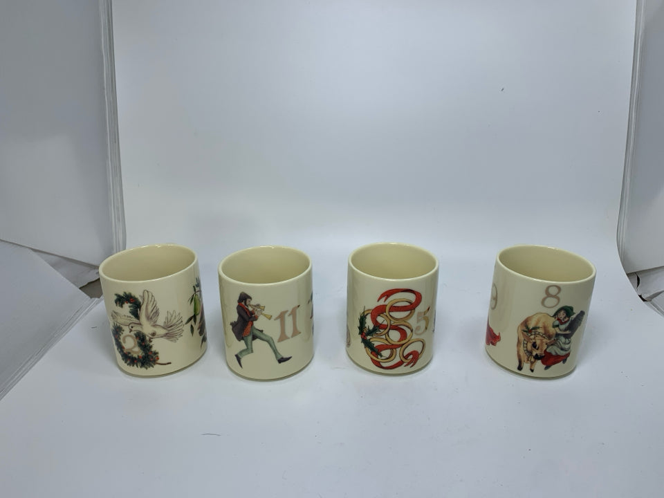 NIB LENOX TWELVE DAYS OF CHRISTMAS 4 PC MUG SET.
