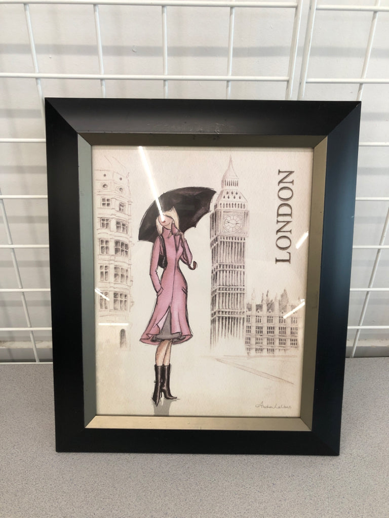 LONDON PINK FASHION ART W/ BLACK FRAME.