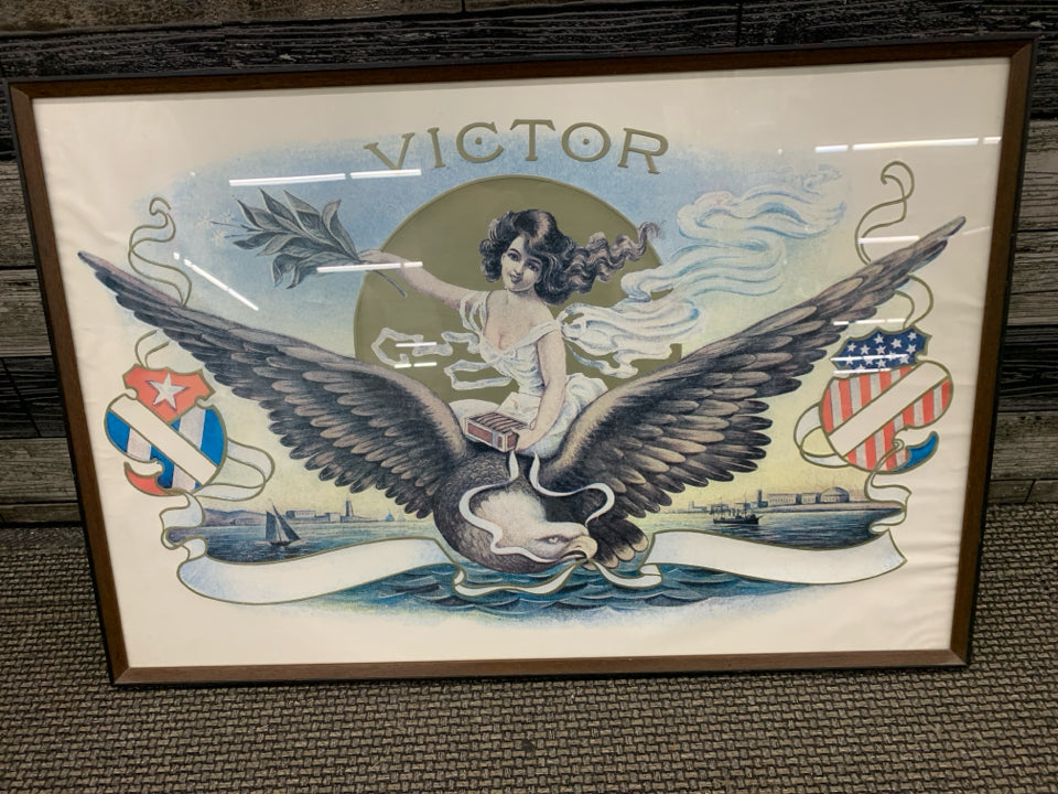 VTG "VICTOR" WOMAN RIDING EAGLE WALL HANGING.