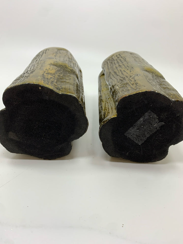 2 GOLDEN METAL TREE STUMP VOTIVE HOLDERS.