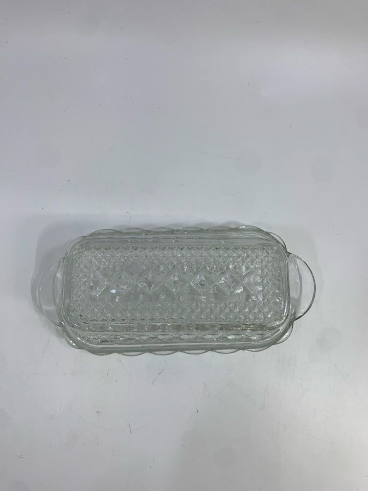 COVERED GLASS BUTTER DISH.
