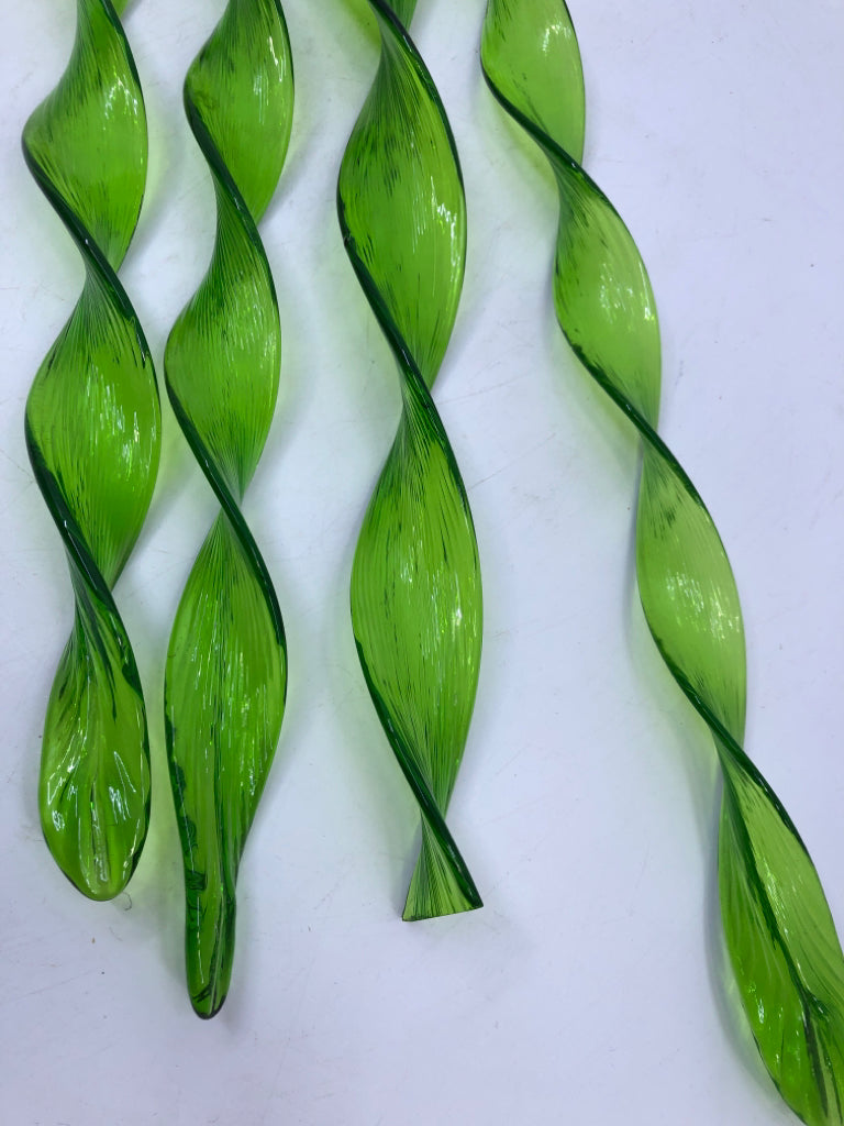 4 GLASS GREEN SPIRALS.