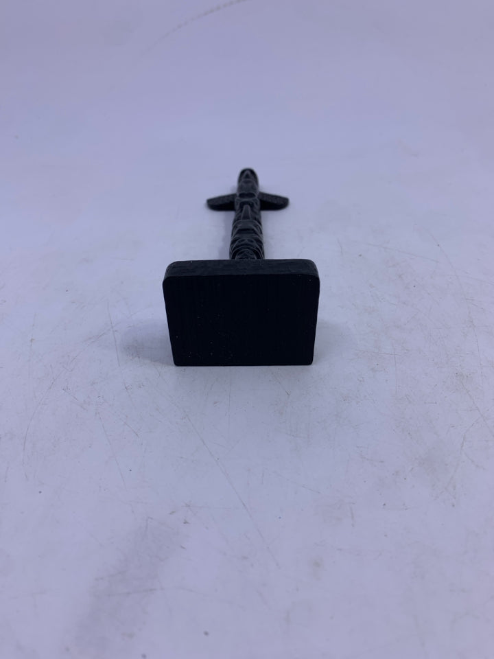 ANIMAL HOLDING HUMAN & EAGLE HAND CARVED TOTEM POLE.