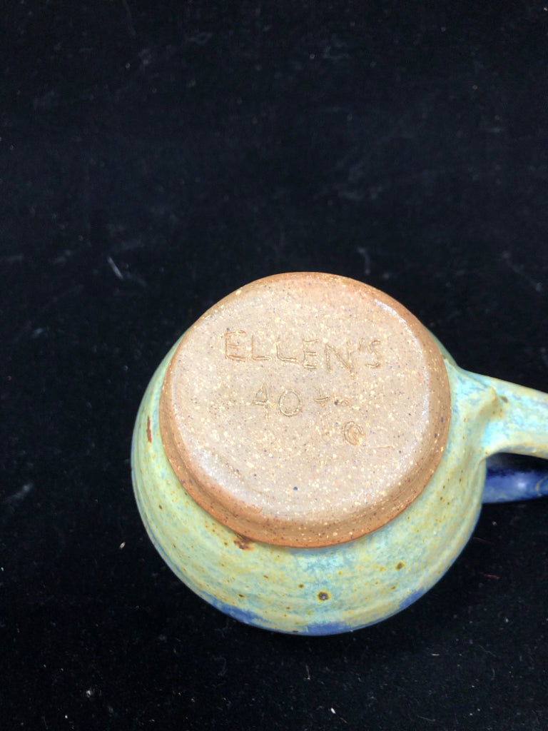 BLUE DIPPED STONEWARE MUG.