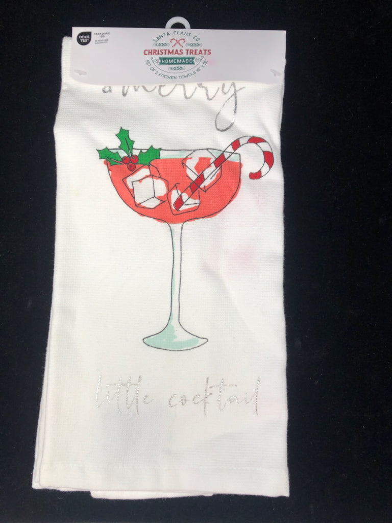 NIP 2 CHRISTMAS COCKTAIL KITCHEN TOWELS.