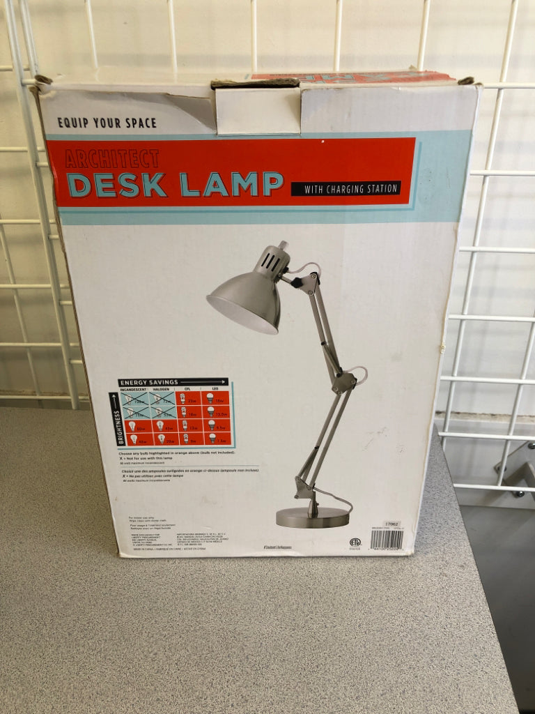 NIB ARCHITECT DESK LAMP W/CHARGING STATION.
