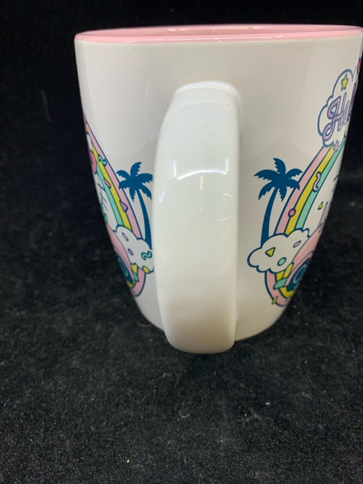 PINK, WHITE HELLO KITTY IN CAR MUG.