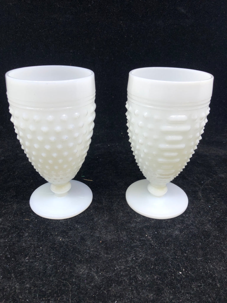 2 VTG WHITE FOOTED HOBNAIL GLASSES.