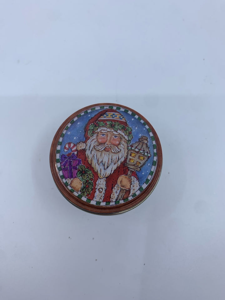 SMALL RED SANTA TIN CANDLE.