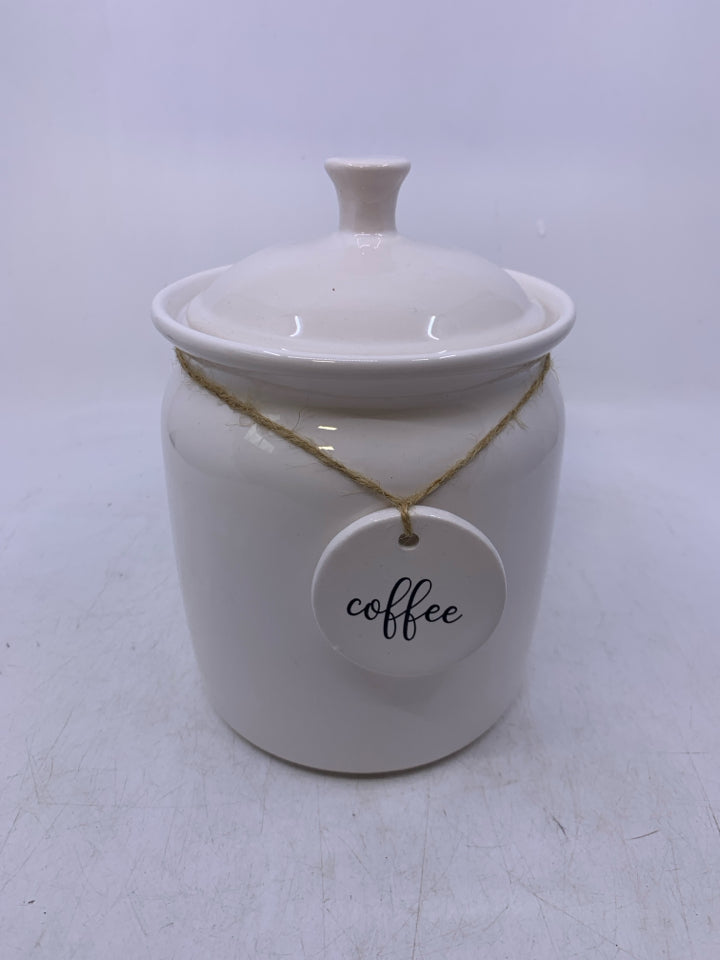 WHITE CERAMIC COFFEE CANISTER.