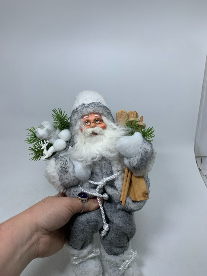 NWT SANTA W/ GREY FUR SUIT SHELF SIT PEWTER & PINE.