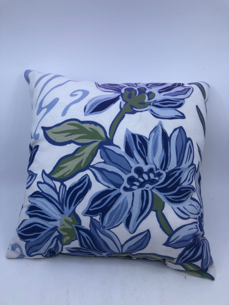 BLUE W GREEN FLORAL PILLOW.