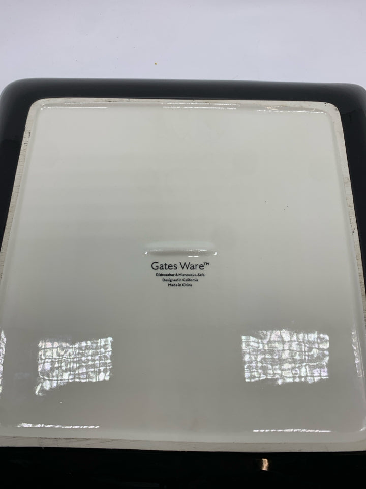 YELLOW/RED FLOWER SQUARE SERVING PLATE.