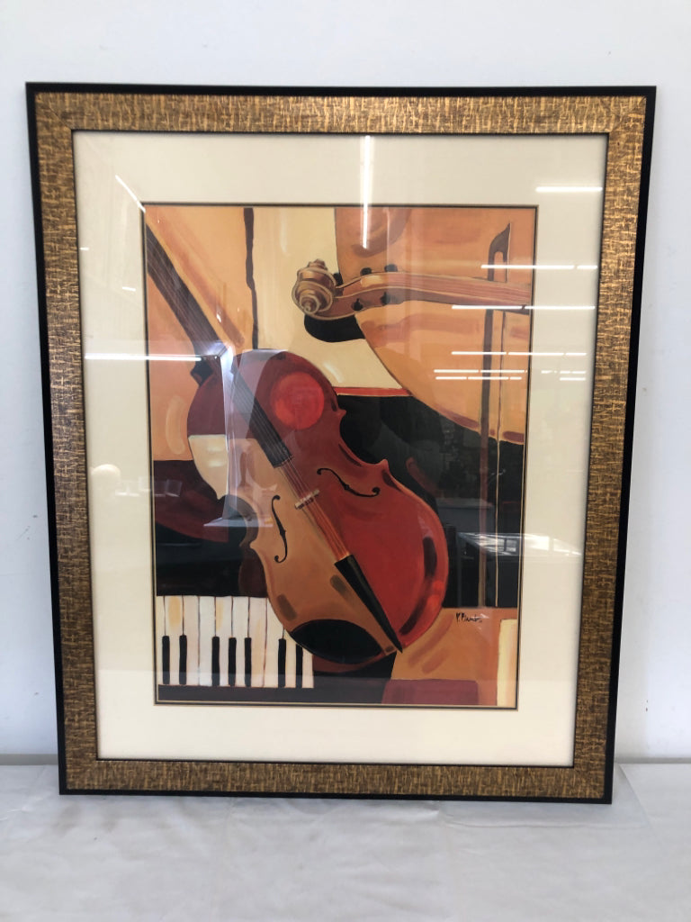 DARK VIOLIN FRAMED PRINT WALL HANGING.