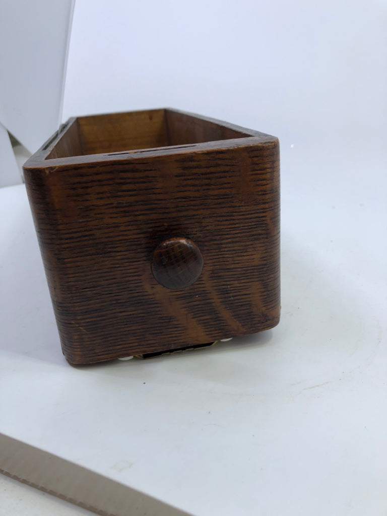 VTG DARK WOOD DRAWER WALL HANGING.