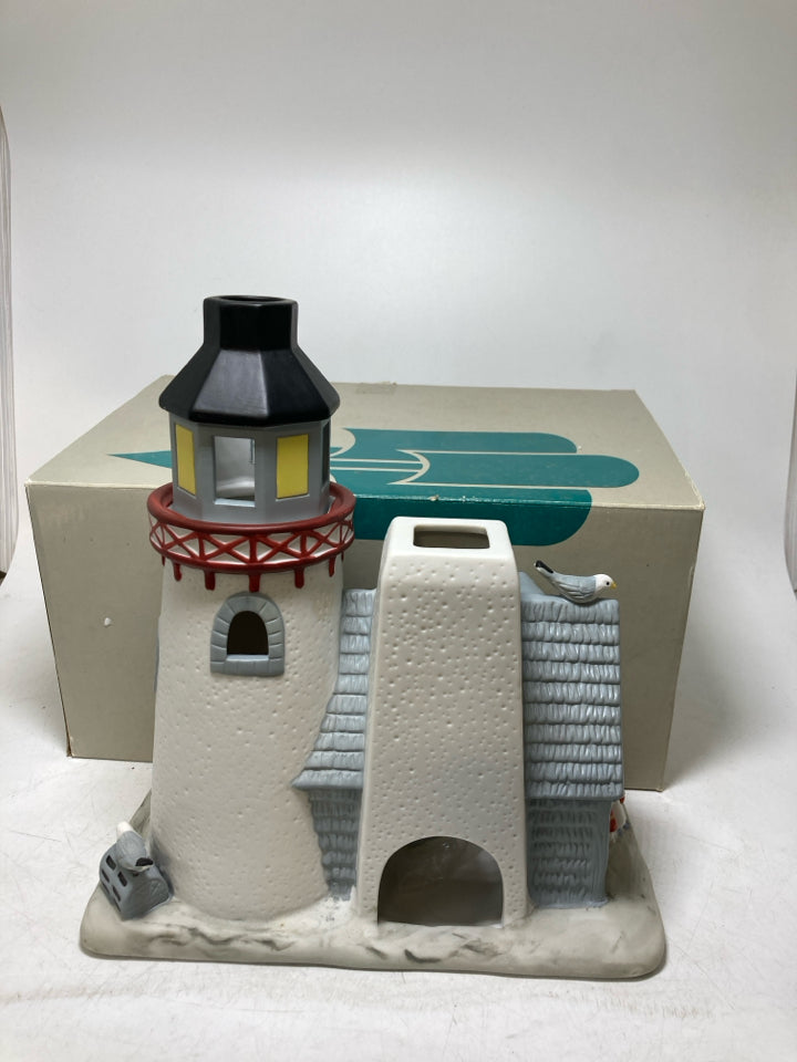 IN BOX LARGE STONEY HARBOR LIGHTHOUSE PO383 TEA LIGHT HOLDER.
