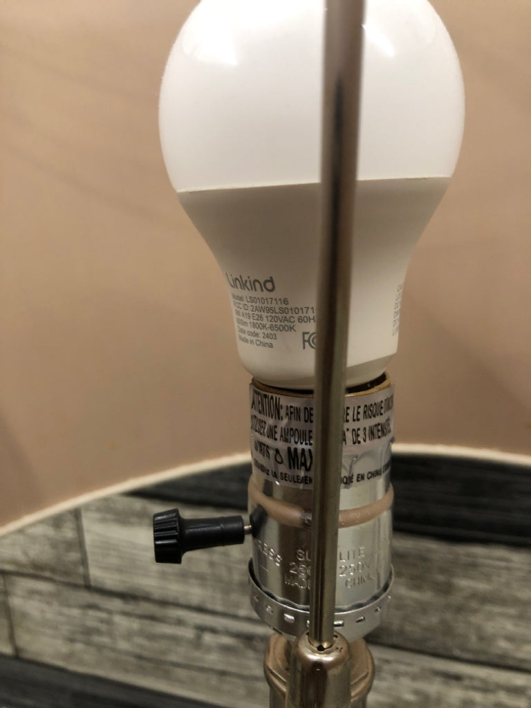 MERCURY GLASS LAMP W/CANVAS SHADE.