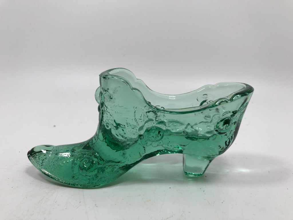 GREEN DEPRESSION GLASS BOOT.