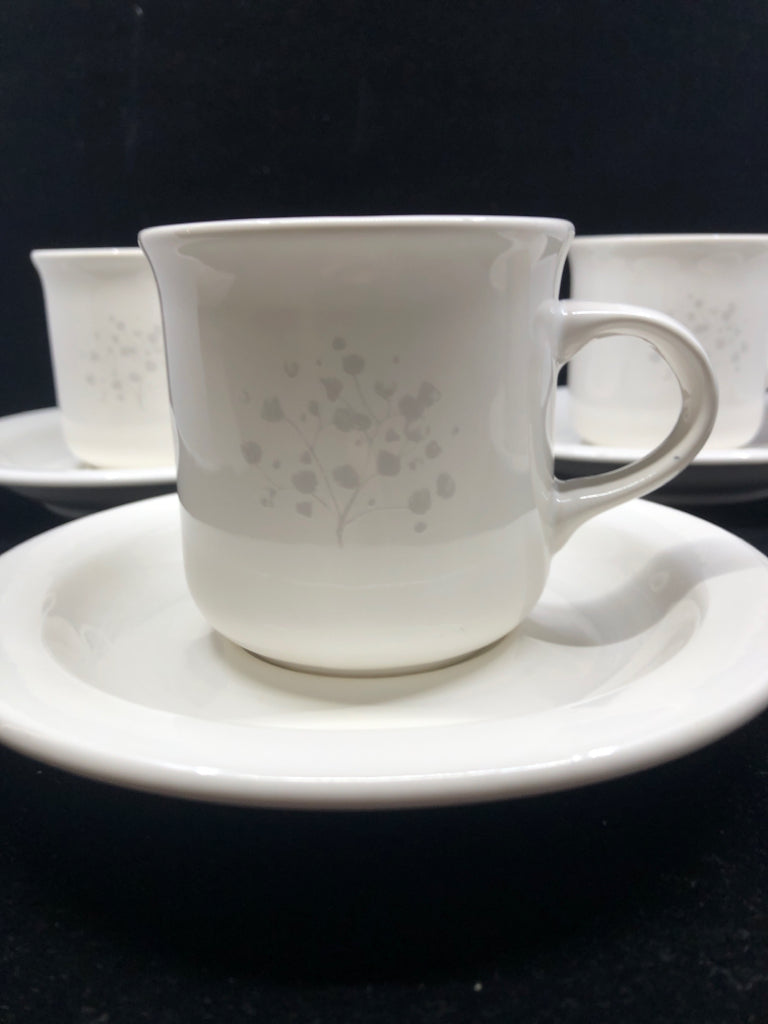 4 PFALTZGRAFF GREY FLORAL MUGS AND SAUCER.