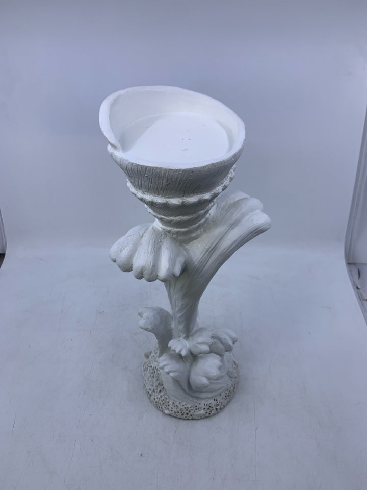 WHITE MATTE RESIN ABSTRACT PILLAR CANDLE HOLDER.