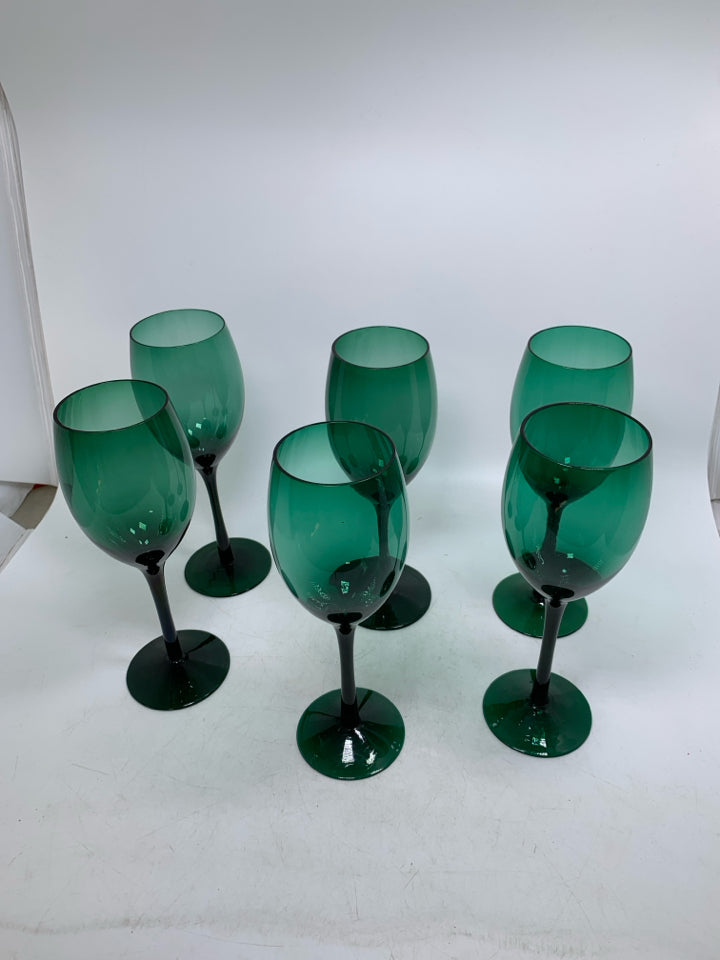 6 DARK GREEN WINE GLASSES.