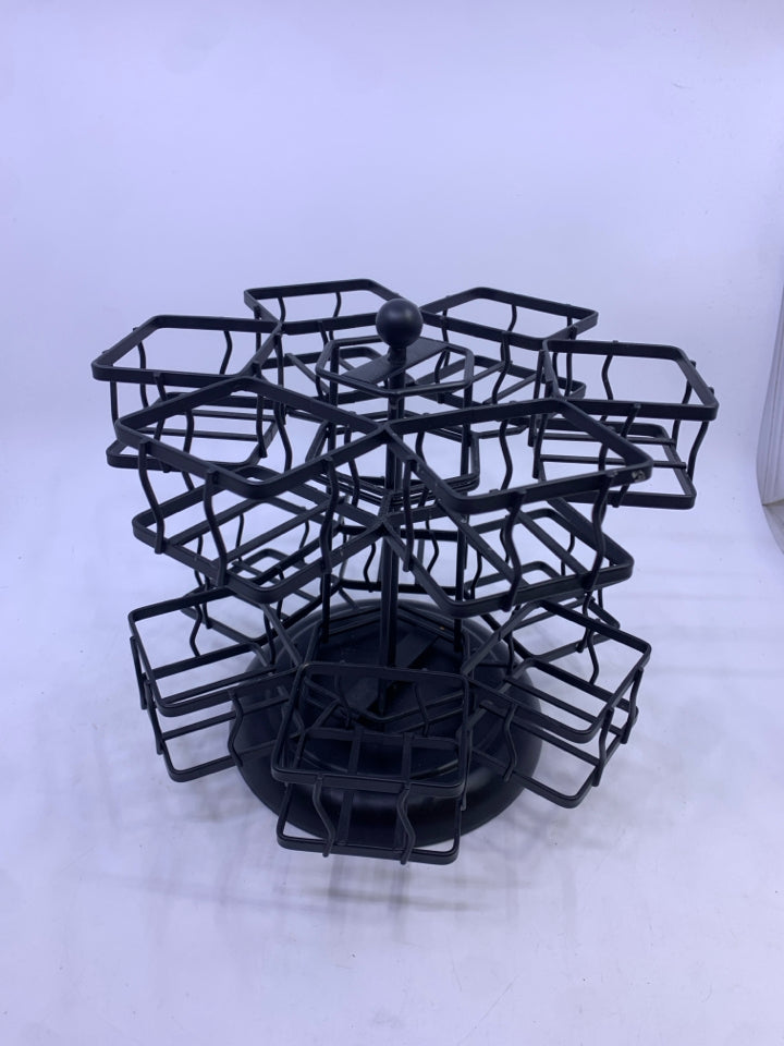BLACK METAL LAZY SUSAN 12 SLOT TEA BAG HOLDER.