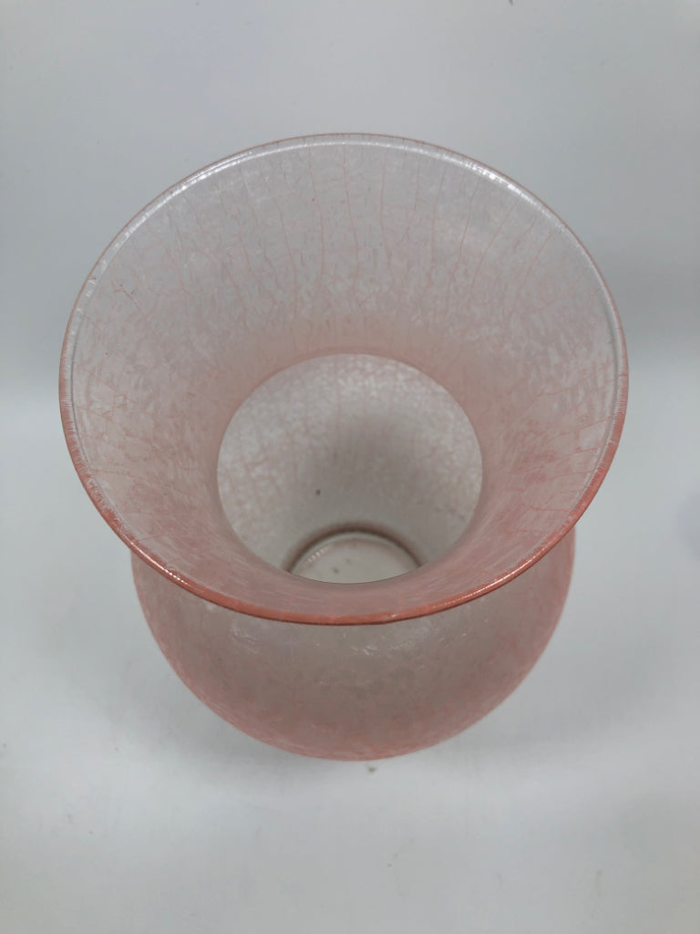 PINK CRACKLE GLASS VASE.