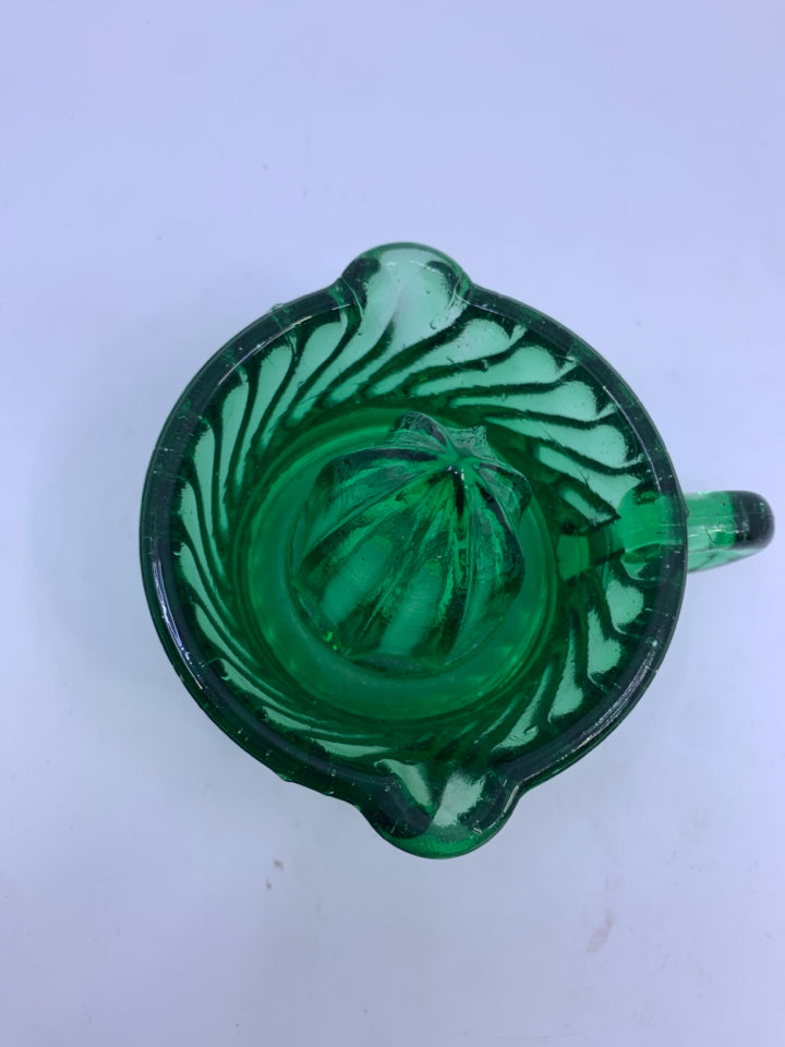 VTG DARK GREEN GLASS CITRUS JUICER.