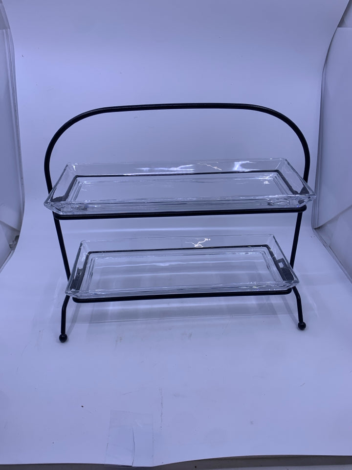 2 TIER METAL SERVER W/GLASS INSERTS.