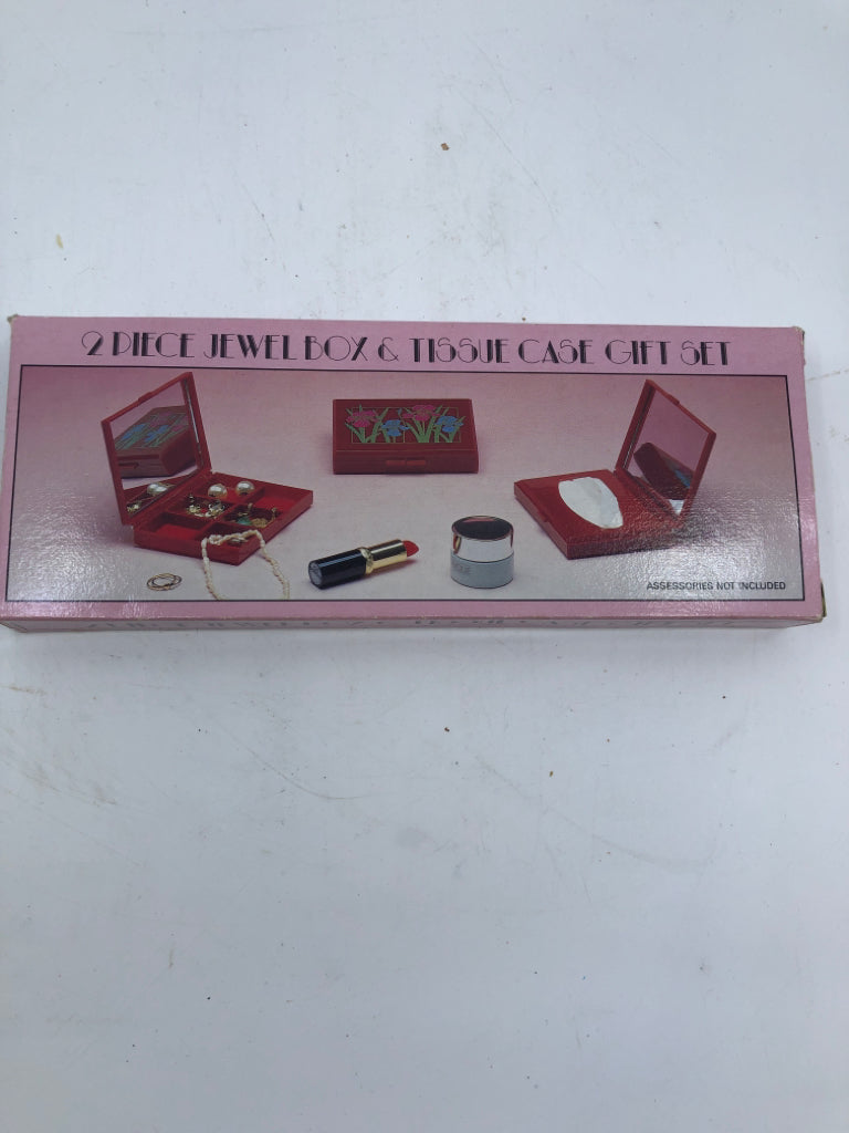 NIB VTG JEWELRY AND TISSUE BOX SET.