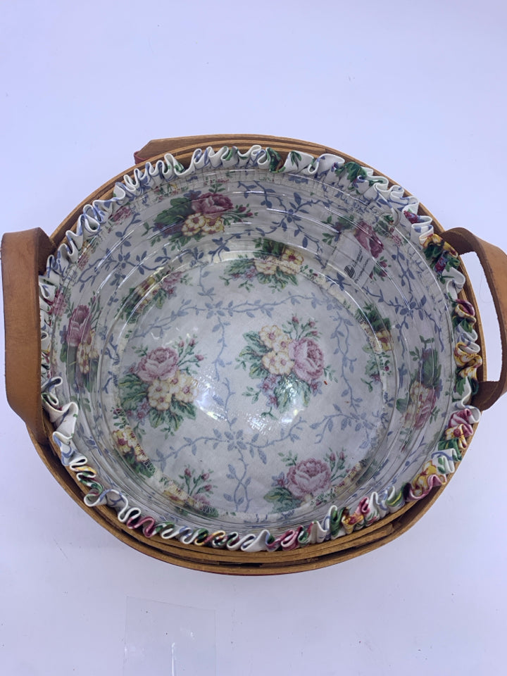 ROUND BASKET W FLORAL LINER + PROTECTOR.